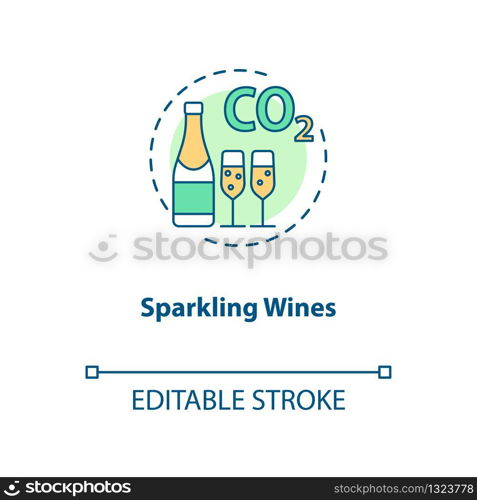 Sparkling wine concept icon. Fizzy alcohol drink, winemaking idea thin line illustration. Festive beverage for celebration events. Vector isolated outline RGB color drawing. Editable stroke