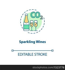 Sparkling wine concept icon. Fizzy alcohol drink, winemaking idea thin line illustration. Festive beverage for celebration events. Vector isolated outline RGB color drawing. Editable stroke