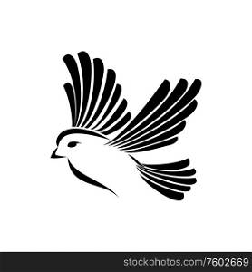 Sparrow silhouette isolated bird in flight. Vector bluebird, flying winged feathered fowl logo. Bird in flight isolated sparrow