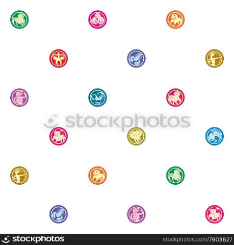 Sparse pattern with zodiac signs, cartoon illustrations over white background