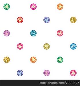 Sparse pattern with zodiac signs, cartoon illustrations over white background