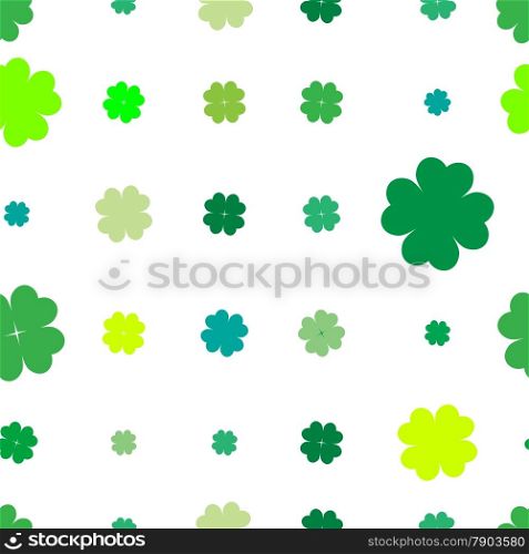 Sparse seamless pattern with four leaved shamrocks, Saint Patrick&rsquo;s Day illustration over white