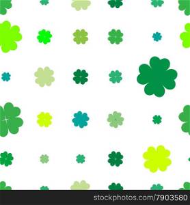 Sparse seamless pattern with four leaved shamrocks, Saint Patrick&rsquo;s Day illustration over white