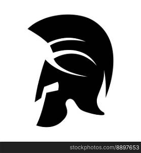 Spartan helmet in monochrome style. Design element for poster, emblem, sign, logo, label. Vector illustration