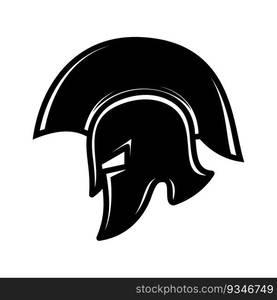 Spartan helmet in monochrome style. Design element for poster, emblem, sign, logo, label. Vector illustration