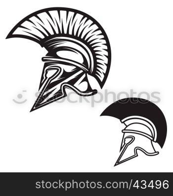 Spartan helmet isolated on white background. Design element for logo, label, emblem, sign, brand mark. Vector illustration.