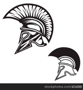 Spartan helmet isolated on white background. Design element for logo, label, emblem, sign, brand mark. Vector illustration.