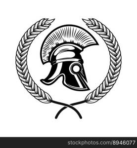 Spartan helmet with laurel wreath. Design element for logo, emblem, sign, poster, t shirt. Vector illustration