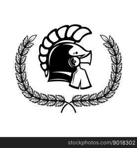 Spartan helmet with laurel wreath. Design element for logo, emblem, sign, poster, t shirt. Vector illustration