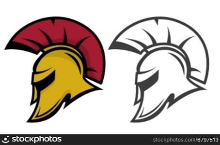 Spartan warrior helmet. Sports team emblem template. Design element for logo, label, emblem, sign. Vector illustration.