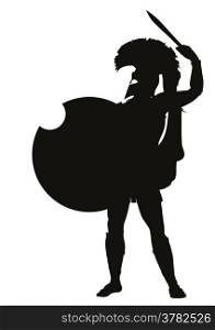 Spartan warrior with shield and sword detailed vector silhouette. EPS 8