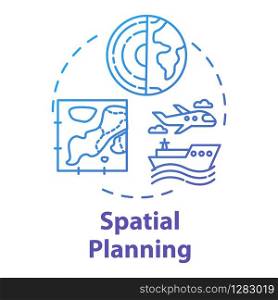 Spatial planning concept icon. Distribution and regulation. Public sector. Region development. Landscape architecture. Building idea thin line illustration. Vector isolated outline RGB color drawing