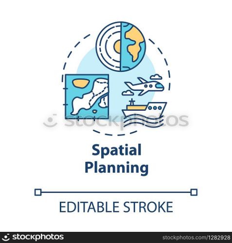 Spatial planning concept icon. Public sector. Region development. Landscape architecture. Building idea thin line illustration. Vector isolated outline RGB color drawing. Editable stroke