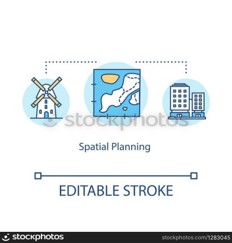 Spatial planning concept icon. Urban zoning idea thin line illustration. City sectors and regions. Town areas scheme and mapping. Vector isolated outline RGB color drawing. Editable stroke