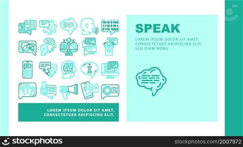 Speak Conversation And Discussion Landing Web Page Header Banner Template Vector Online Support Advice And Chatting, Speech From Tribune And Sms Message, Human Speak And Talk With Advisor Illustration. Speak Conversation And Discussion Landing Header Vector