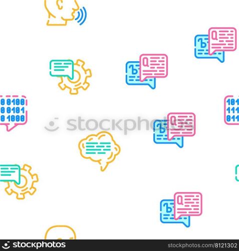 Speak Conversation And Discussion Vector Seamless Pattern Color Line Illustration. Speak Conversation And Discussion Icons Set Vector