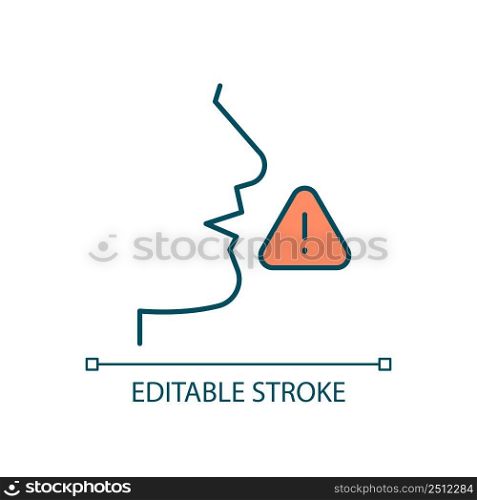 Speak with caution RGB color icon. Pick ones words. Talk with discretion and prudence. Verbal communication. Isolated vector illustration. Simple filled line drawing. Editable stroke. Arial font used. Speak with caution RGB color icon