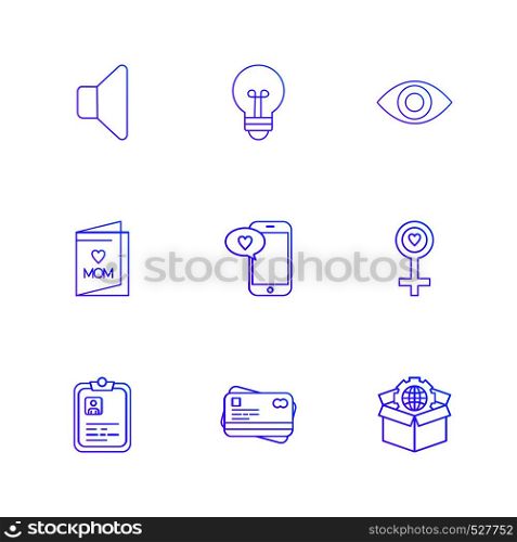 Speaker , bulb , eye , female , box , globe , mom , clipboard, phone ,card , icon, vector, design, flat, collection, style, creative, icons