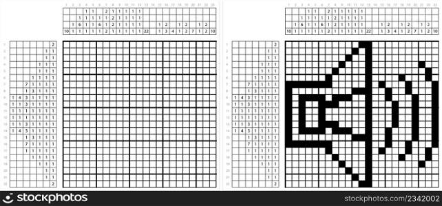 Speaker Icon Nonogram Pixel Art, Electroacoustic Transducer Device Vector Art Illustration, Logic Puzzle Game Griddlers, Pic-A-Pix, Picture Paint By Numbers, Picross
