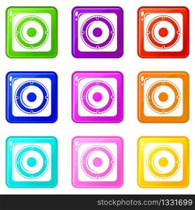 Speaker icons set 9 color collection isolated on white for any design. Speaker icons set 9 color collection
