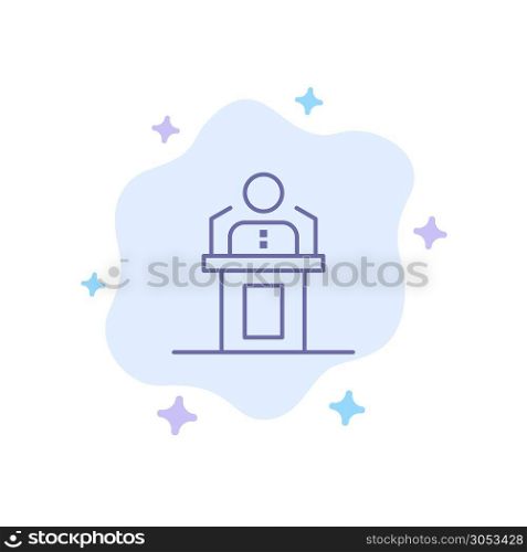 Speaker, Person, Presentation, Professional, Public, Seminar, Speech Blue Icon on Abstract Cloud Background