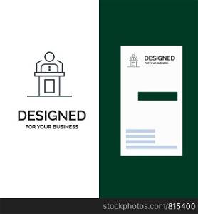 Speaker, Person, Presentation, Professional, Public, Seminar, Speech Grey Logo Design and Business Card Template