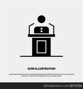 Speaker, Person, Presentation, Professional, Public, Seminar, Speech solid Glyph Icon vector
