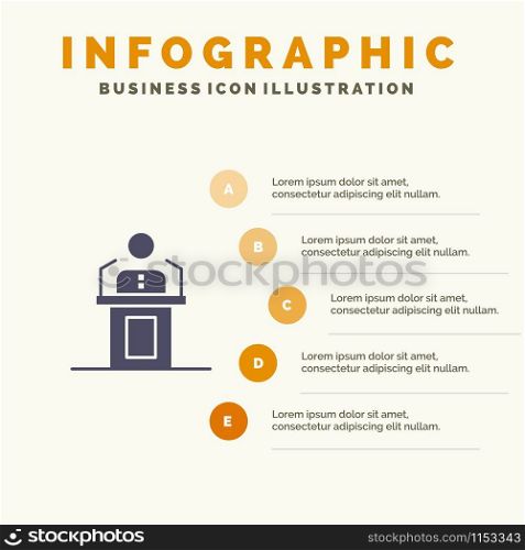 Speaker, Person, Presentation, Professional, Public, Seminar, Speech Solid Icon Infographics 5 Steps Presentation Background
