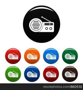 Speaker radio icons set 9 color vector isolated on white for any design. Speaker radio icons set color
