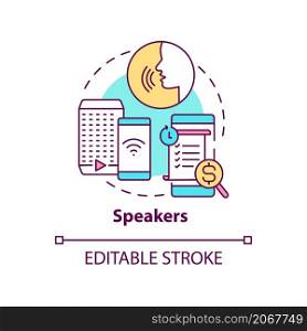 Speakers concept icon. App for voice control. Daily automation abstract idea thin line illustration. Isolated outline drawing. Editable stroke. Roboto-Medium, Myriad Pro-Bold fonts used. Speakers concept icon