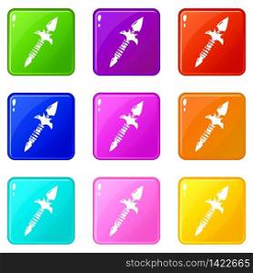 Spear icons set 9 color collection isolated on white for any design. Spear icons set 9 color collection
