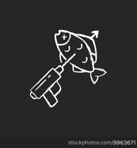 Spearfishing chalk white icon on black background. Fish on spear. Boat fishing. Snorkeling and fishing. Fishing with a spear gun. Fishing tournament. Isolated vector chalkboard illustration. Spearfishing chalk white icon on black background