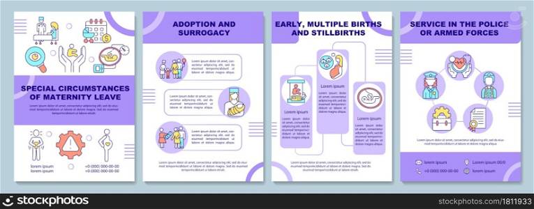 Special circumstances of maternity leave brochure template. Flyer, booklet, leaflet print, cover design with linear icons. Vector layouts for presentation, annual reports, advertisement pages. Special circumstances of maternity leave brochure template