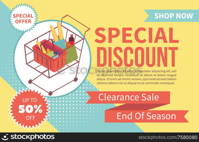 Special discount for clearance sale in supermarket in end of season isometric vector illustration