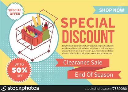 Special discount for clearance sale in supermarket in end of season isometric vector illustration