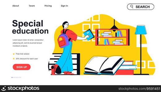 Special education concept for landing page template. Woman learns to university or college program. Inclusive education people scene. Vector illustration with flat character design for web banner