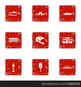 Special hardware icons set. Grunge set of 9 special hardware vector icons for web isolated on white background. Special hardware icons set, grunge style