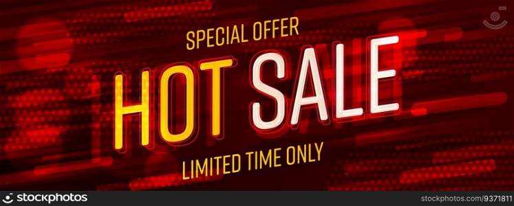 Special hot sale offer header website for online company. Marketing advertising and promotion material. Social media commercial c&aign limited in time. Chance for cheap purchase. Vector illustration. Special hot sale offer header website for online company