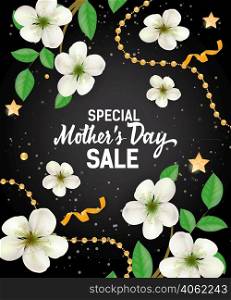 Special Mother Day Sale lettering with garlands and flowers. Mothers Day sale advertising. Handwritten and typed text, calligraphy. For leaflet, invitation, poster, postcard or banner.