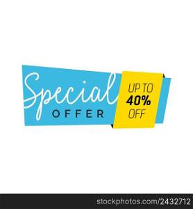 Special offer and forty per¢off≤ttering on blue creative ban≠r. Inscription can be used for≤af≤ts, posters, ban≠rs.