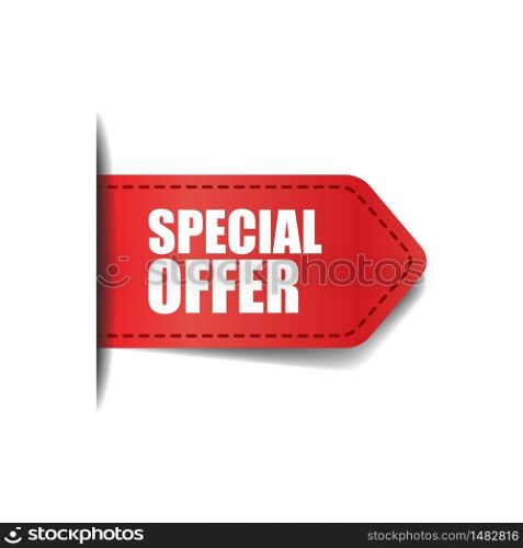 Special offer dicount flat ribbon label tag isolated in modern trendy red color style vector illustration.