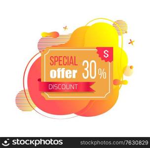 Special offer discount 30 percent off vector, sale and proposition from shop, plastic credit card on abstract design, price reduction orange banner. Special Offer Discount 30 Percent Abstract Design