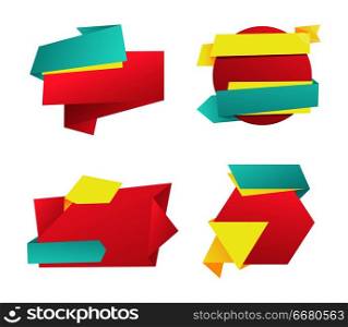 Special offer empty banners, vector advertising sample. Geometric paper ribbons, swirl and curved strings and sign collection, irregular form style elements. Special offer banners, vector advertising sample