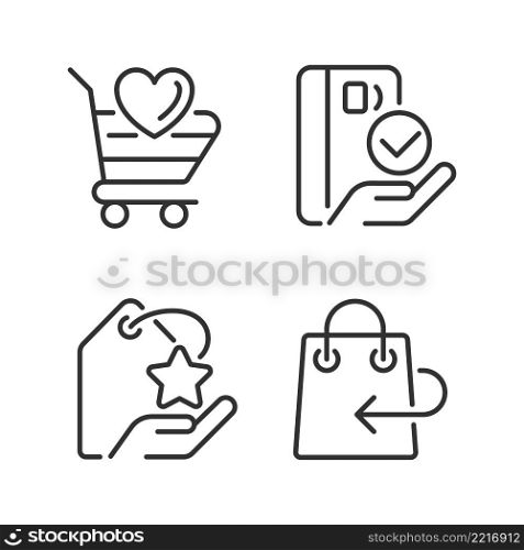 Special offer for customers pixel perfect linear icons set. Return policy. Pay with credit card. Customizable thin line symbols. Isolated vector outline illustrations. Editable stroke. Special offer for customers pixel perfect linear icons set