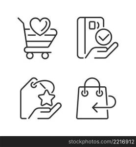 Special offer for customers pixel perfect linear icons set. Return policy. Pay with credit card. Customizable thin line symbols. Isolated vector outline illustrations. Editable stroke. Special offer for customers pixel perfect linear icons set