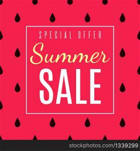 Special Offer for Summer Sales Flat Advertisement. Great Seasonal Discount. Vector Red Space with Black Raindrops as Decoration. Promotion Illustration. Advertising Banner, Flyer or Invitation. Special Offer for Summer Sales Flat Advertisement