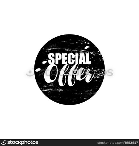 Special offer in black and white grunge style, discount sticker label of promotion isolated vector illustration