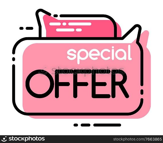 Special offer in shops on black friday sale. Pink advertising tags, geometric bubbles with message about discounts. Simple outline labels with promotion caption. Vector illustration in minimalism. Special Offer and Price on Sale, Promotion Tags