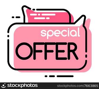 Special offer in shops on black friday sale. Pink advertising tags, geometric bubbles with message about discounts. Simple outline labels with promotion caption. Vector illustration in minimalism. Special Offer and Price on Sale, Promotion Tags