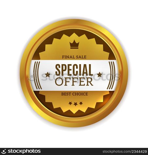 Special offer label with royal crown symbol. Quality badge isolated on white background. Special offer label with royal crown symbol. Quality badge